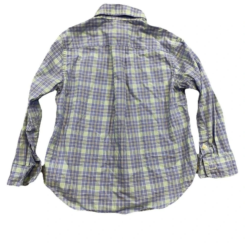 Ralph Lauren Dress Shirt‎ Boys 3T Blue Green Plaid Button Front Long Sleeve